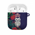 Maori Wheku Meri Kirihimete Personalised AirPods Case All Blue Indigenous Maori Motif - Aussie Hoodie