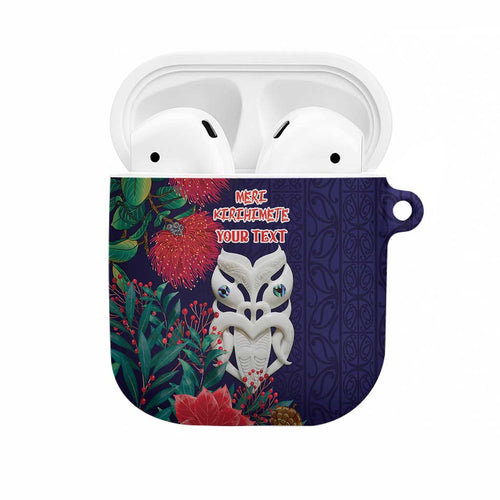 Maori Wheku Meri Kirihimete Personalised AirPods Case All Blue Indigenous Maori Motif - Aussie Hoodie