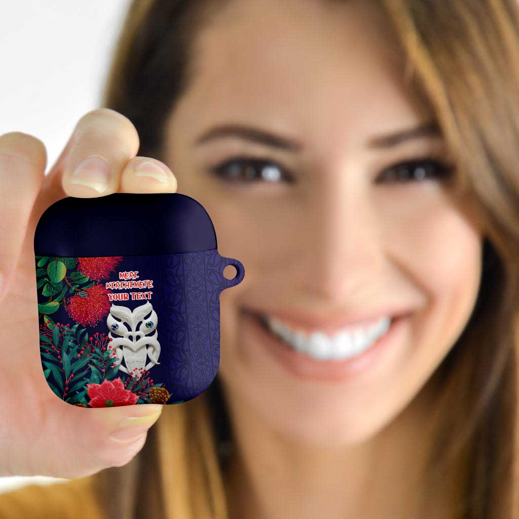 Maori Wheku Meri Kirihimete Personalised AirPods Case All Blue Indigenous Maori Motif - Aussie Hoodie