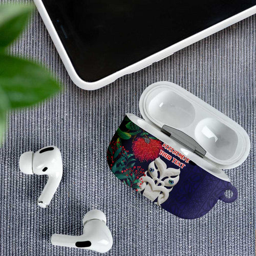 Maori Wheku Meri Kirihimete Personalised AirPods Case All Blue Indigenous Maori Motif - Aussie Hoodie