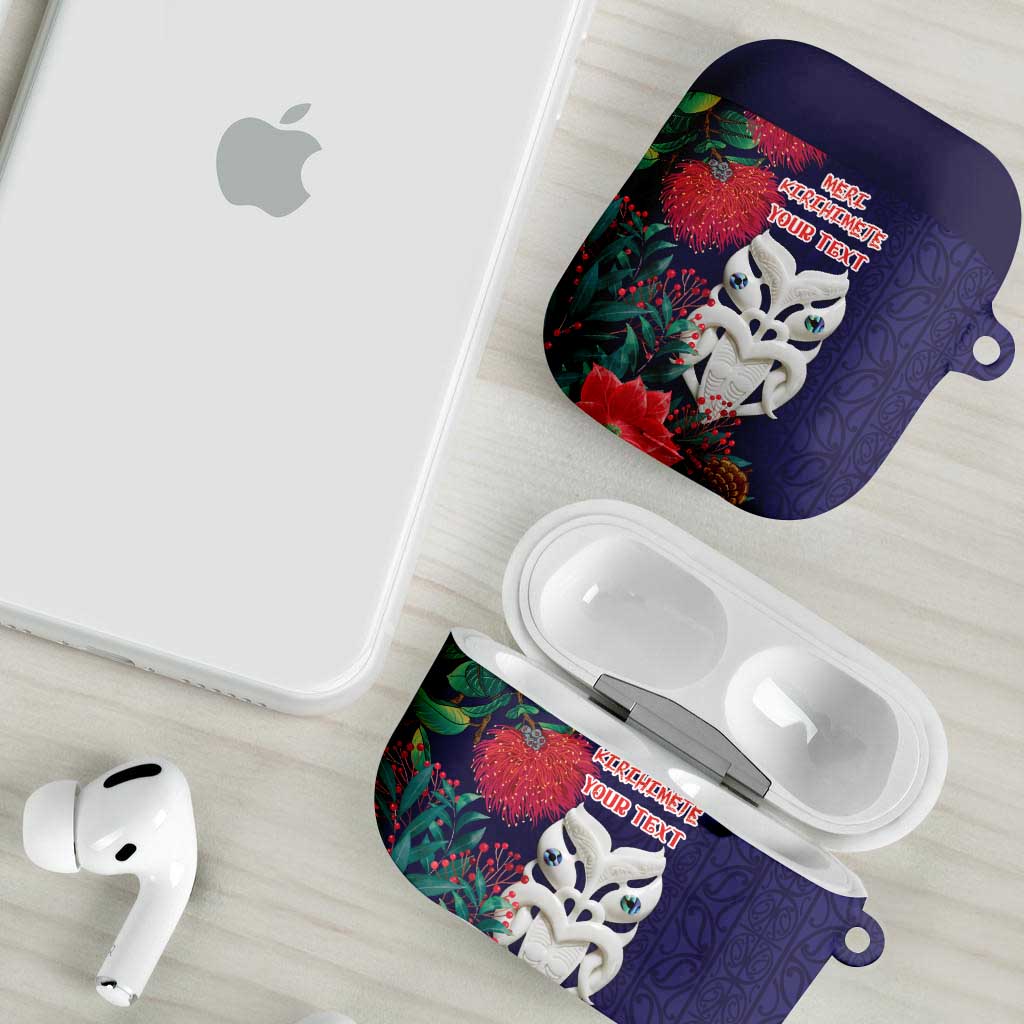 Maori Wheku Meri Kirihimete Personalised AirPods Case All Blue Indigenous Maori Motif - Aussie Hoodie
