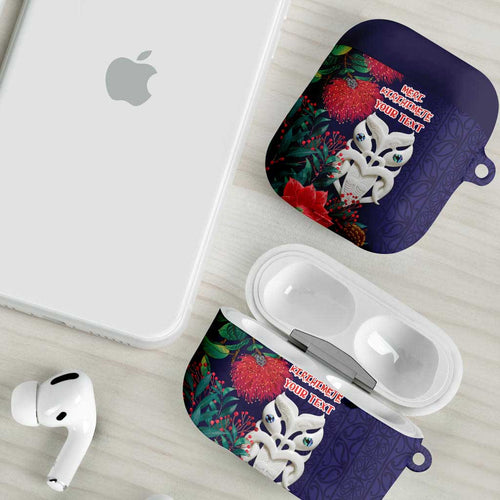 Maori Wheku Meri Kirihimete Personalised AirPods Case All Blue Indigenous Maori Motif - Aussie Hoodie