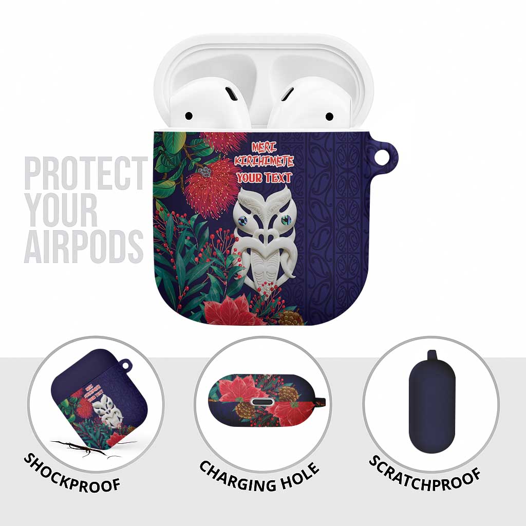Maori Wheku Meri Kirihimete Personalised AirPods Case All Blue Indigenous Maori Motif - Aussie Hoodie