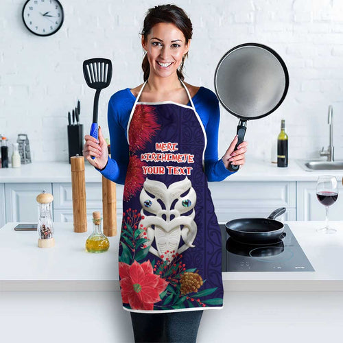 Maori Wheku Meri Kirihimete Personalised Apron All Blue Indigenous Maori Motif - Aussie Hoodie