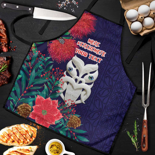 Maori Wheku Meri Kirihimete Personalised Apron All Blue Indigenous Maori Motif - Aussie Hoodie