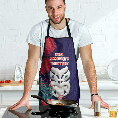 Maori Wheku Meri Kirihimete Personalised Apron All Blue Indigenous Maori Motif - Aussie Hoodie