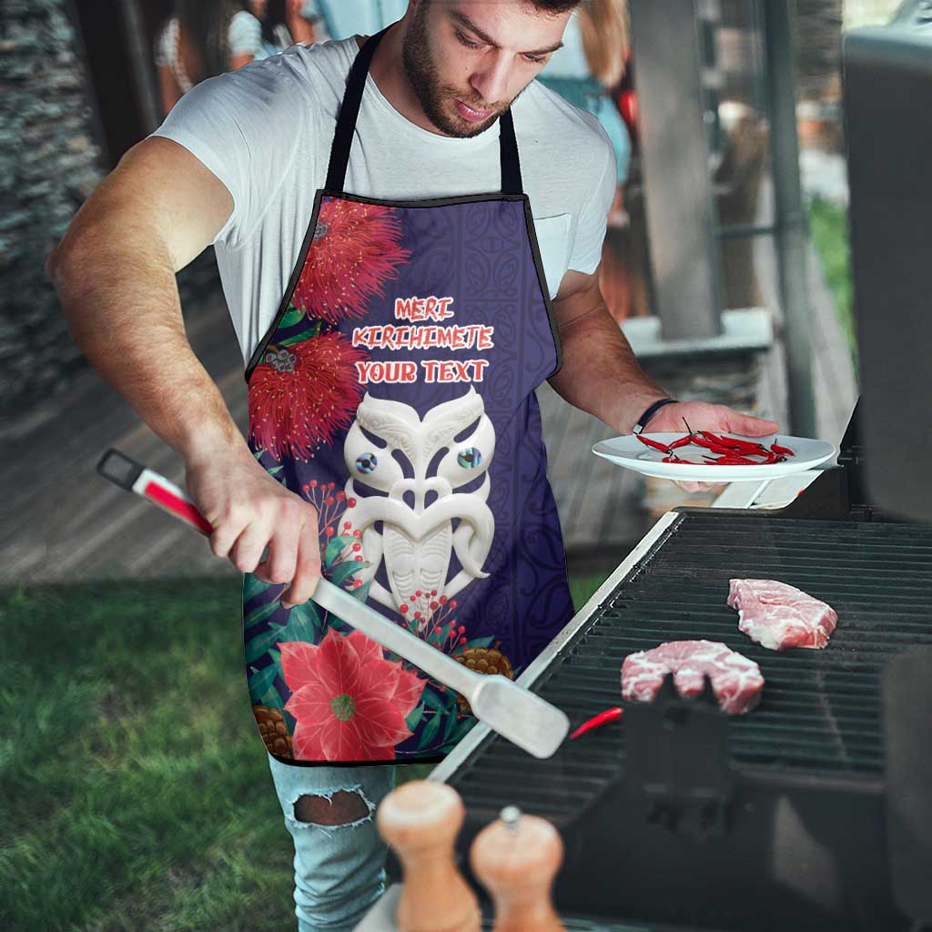 Maori Wheku Meri Kirihimete Personalised Apron All Blue Indigenous Maori Motif - Aussie Hoodie