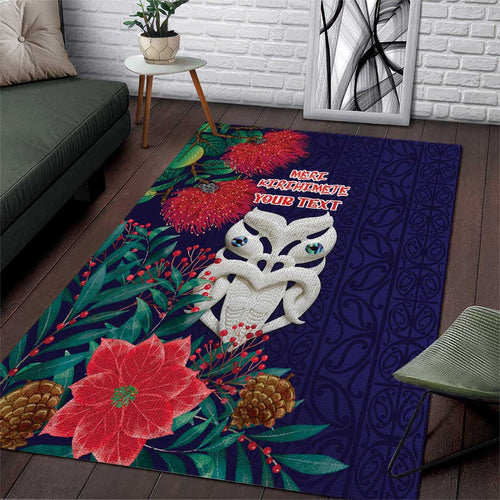 Maori Wheku Meri Kirihimete Personalised Area Rug All Blue Indigenous Maori Motif - Aussie Hoodie