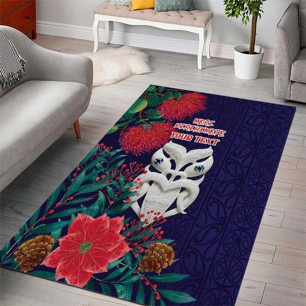 Maori Wheku Meri Kirihimete Personalised Area Rug All Blue Indigenous Maori Motif - Aussie Hoodie