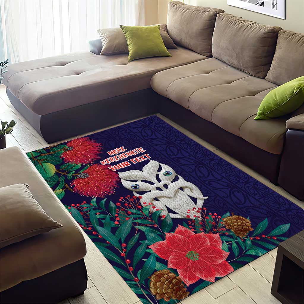 Maori Wheku Meri Kirihimete Personalised Area Rug All Blue Indigenous Maori Motif - Aussie Hoodie