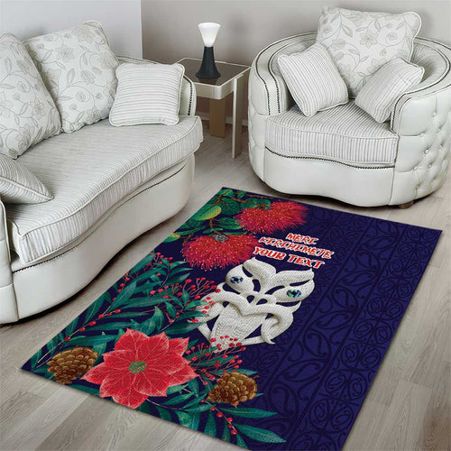 Maori Wheku Meri Kirihimete Personalised Area Rug All Blue Indigenous Maori Motif - Aussie Hoodie