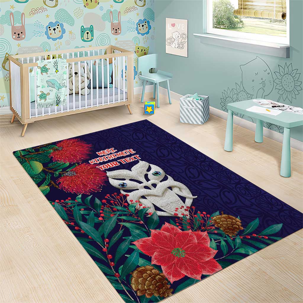 Maori Wheku Meri Kirihimete Personalised Area Rug All Blue Indigenous Maori Motif - Aussie Hoodie