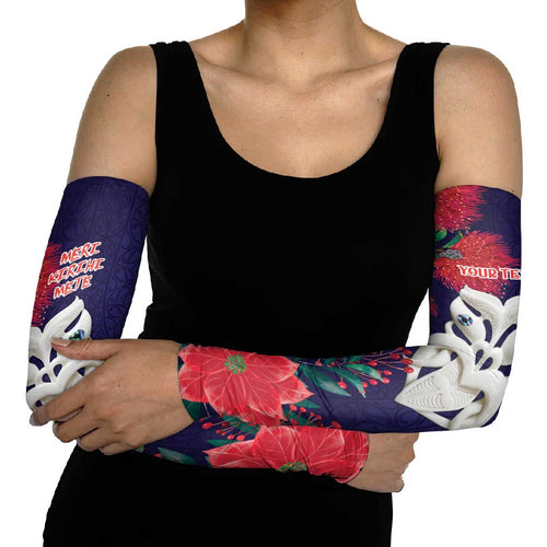 Maori Wheku Meri Kirihimete Personalised Arm Sleeves All Blue Indigenous Maori Motif - Aussie Hoodie