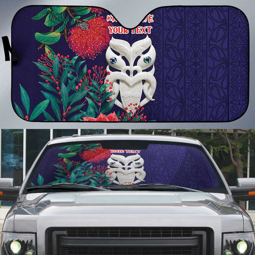 Maori Wheku Meri Kirihimete Personalised Auto Sun Shade All Blue Indigenous Maori Motif - Aussie Hoodie
