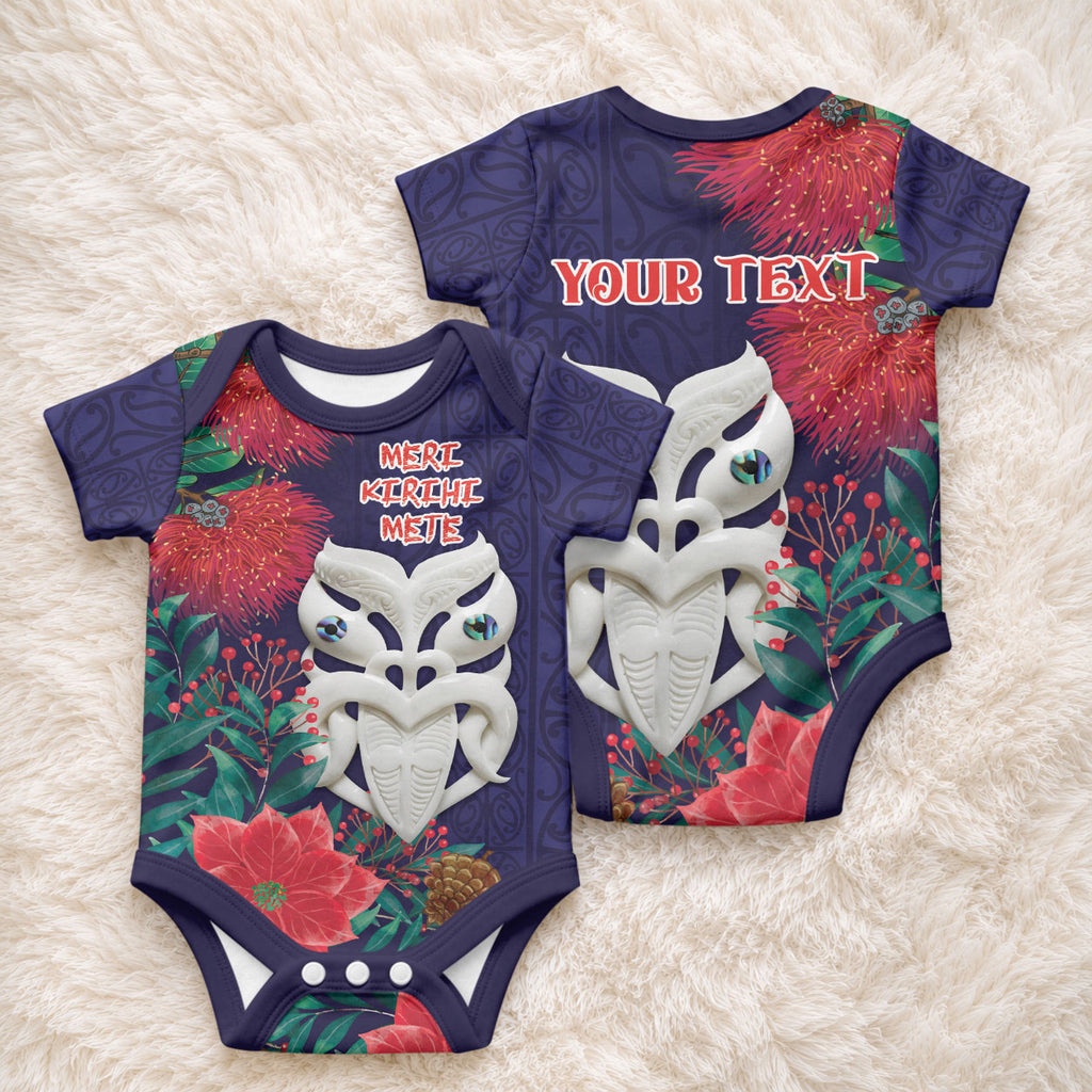 Maori Wheku Meri Kirihimete Personalised Baby Onesie All Blue Indigenous Maori Motif