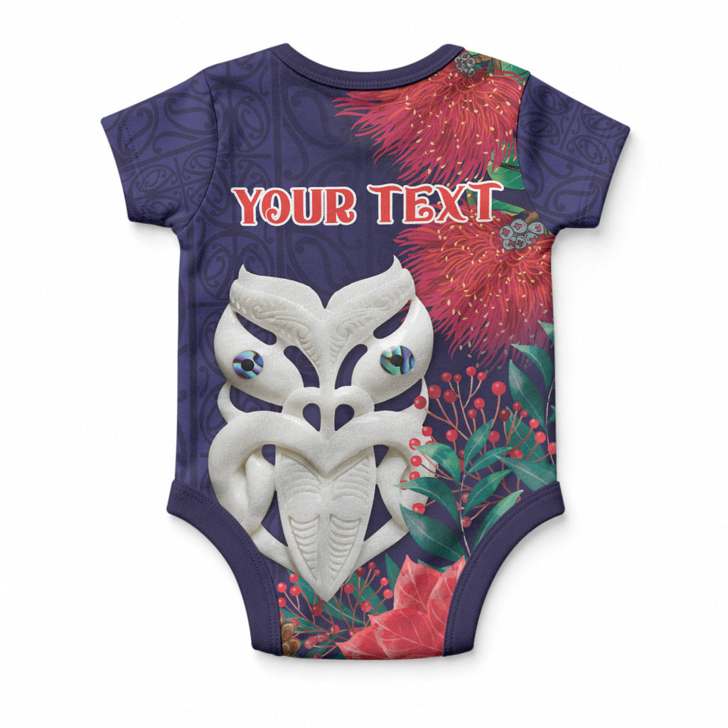 Maori Wheku Meri Kirihimete Personalised Baby Onesie All Blue Indigenous Maori Motif