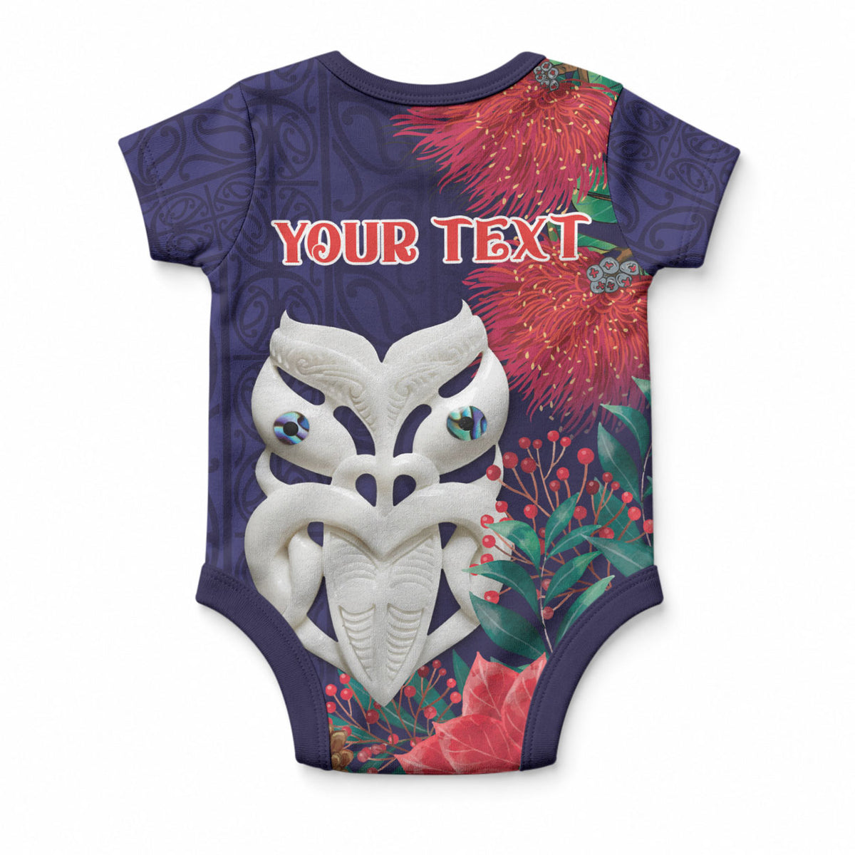 Maori Wheku Meri Kirihimete Personalised Baby Onesie All Blue Indigenous Maori Motif