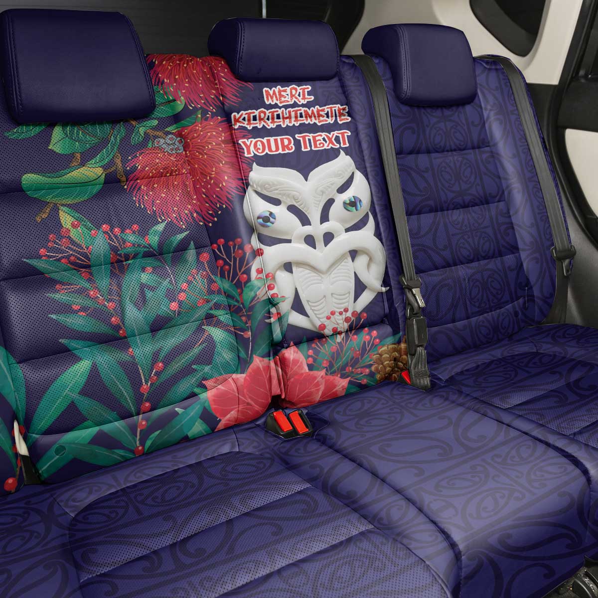 Maori Wheku Meri Kirihimete Personalised Back Car Seat Cover All Blue Indigenous Maori Motif - Aussie Hoodie