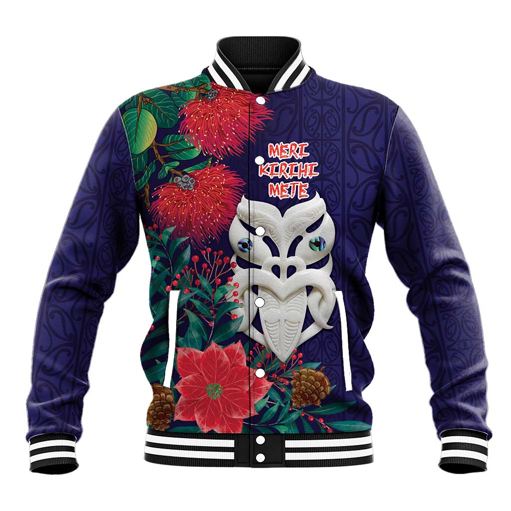 Maori Wheku Meri Kirihimete Personalised Baseball Jacket All Blue Indigenous Maori Motif - Aussie Hoodie