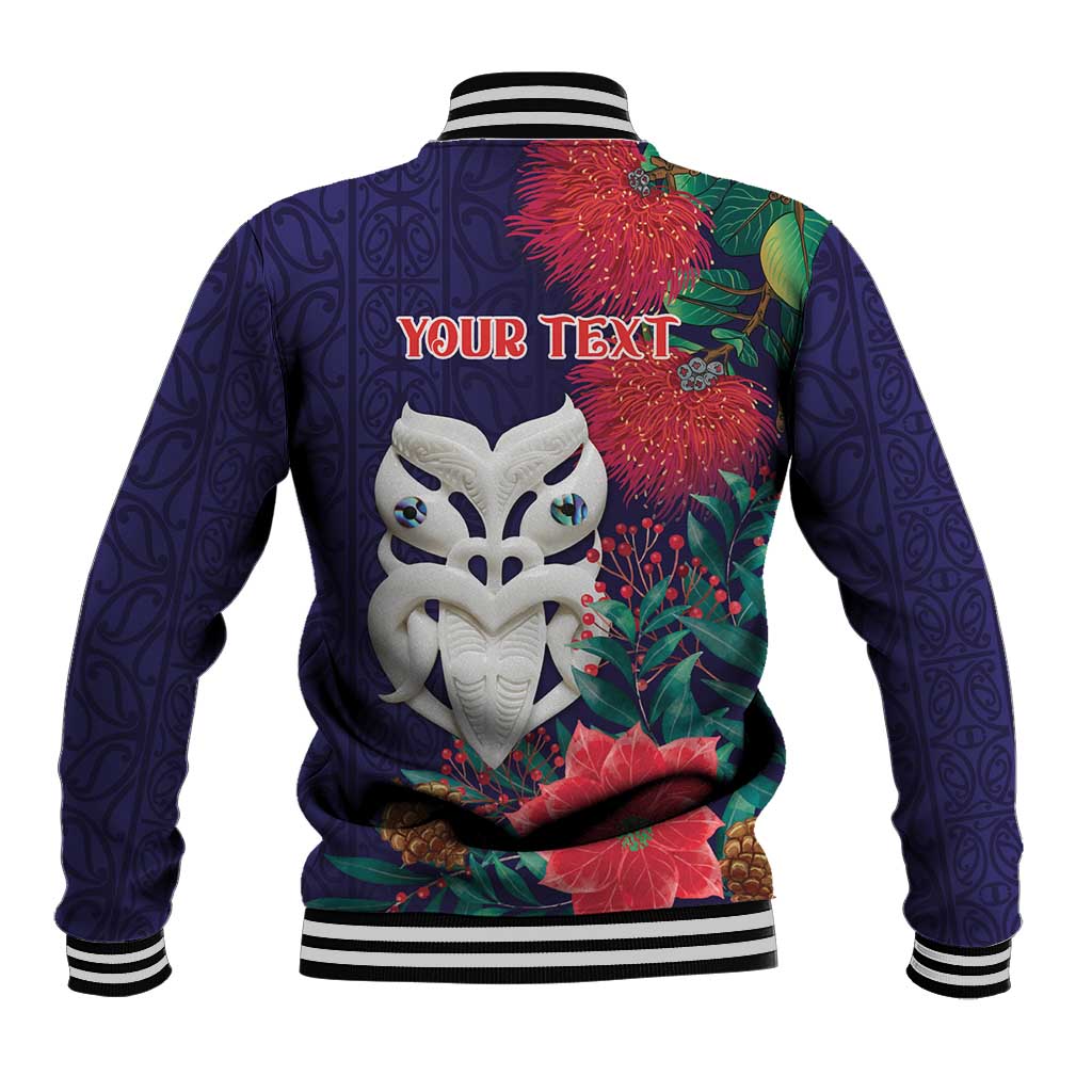 Maori Wheku Meri Kirihimete Personalised Baseball Jacket All Blue Indigenous Maori Motif - Aussie Hoodie