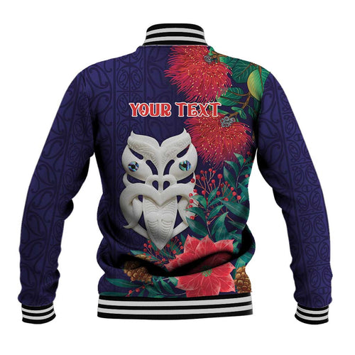 Maori Wheku Meri Kirihimete Personalised Baseball Jacket All Blue Indigenous Maori Motif - Aussie Hoodie