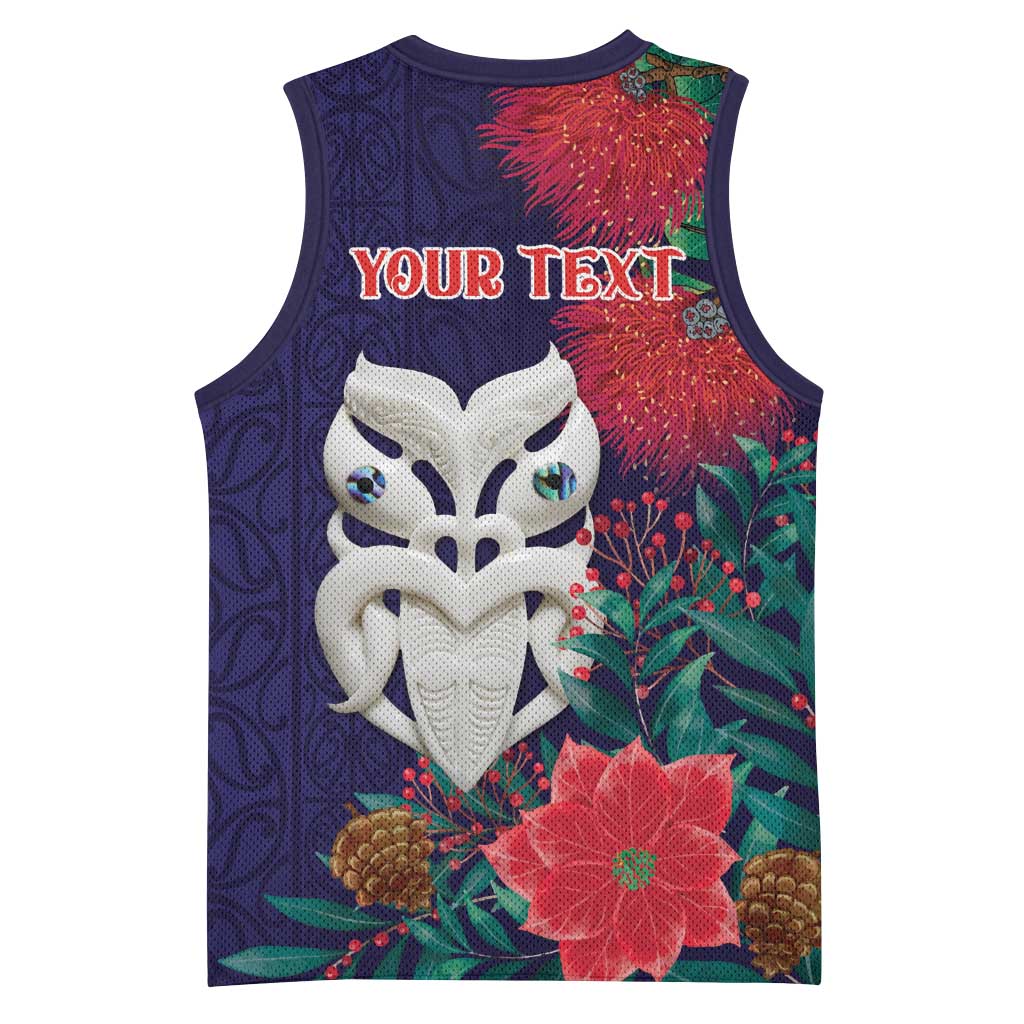 Maori Wheku Meri Kirihimete Personalised Basketball Jersey All Blue Indigenous Maori Motif - Aussie Hoodie
