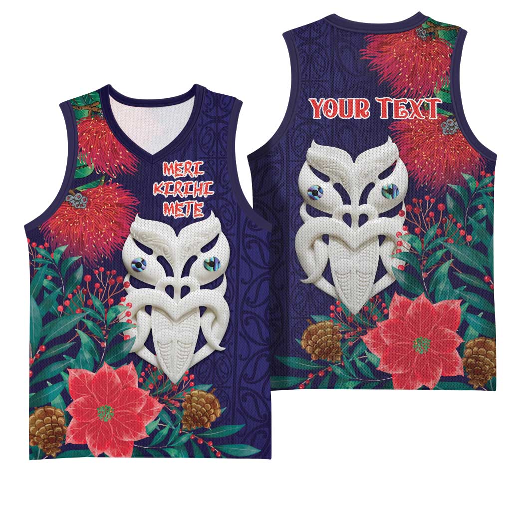 Maori Wheku Meri Kirihimete Personalised Basketball Jersey All Blue Indigenous Maori Motif - Aussie Hoodie