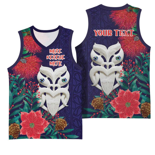 Maori Wheku Meri Kirihimete Personalised Basketball Jersey All Blue Indigenous Maori Motif - Aussie Hoodie