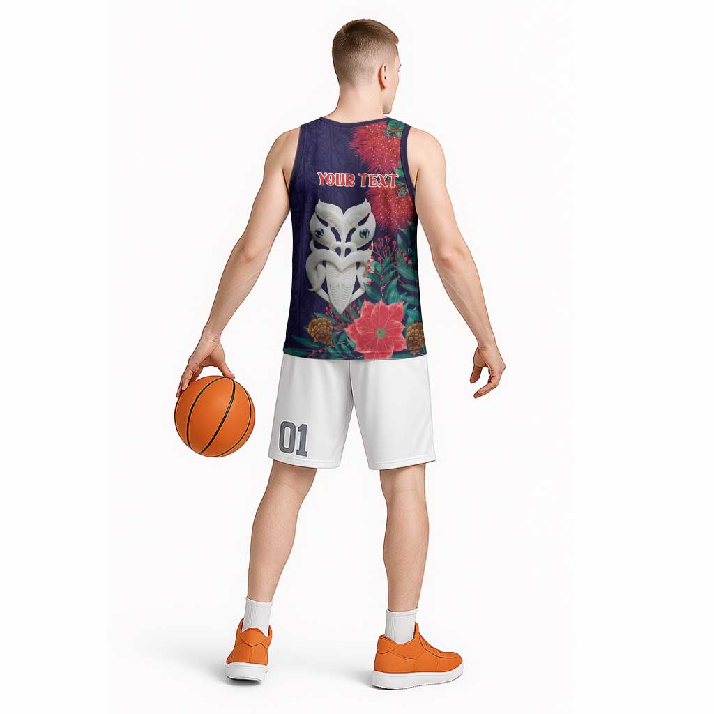 Maori Wheku Meri Kirihimete Personalised Basketball Jersey All Blue Indigenous Maori Motif - Aussie Hoodie