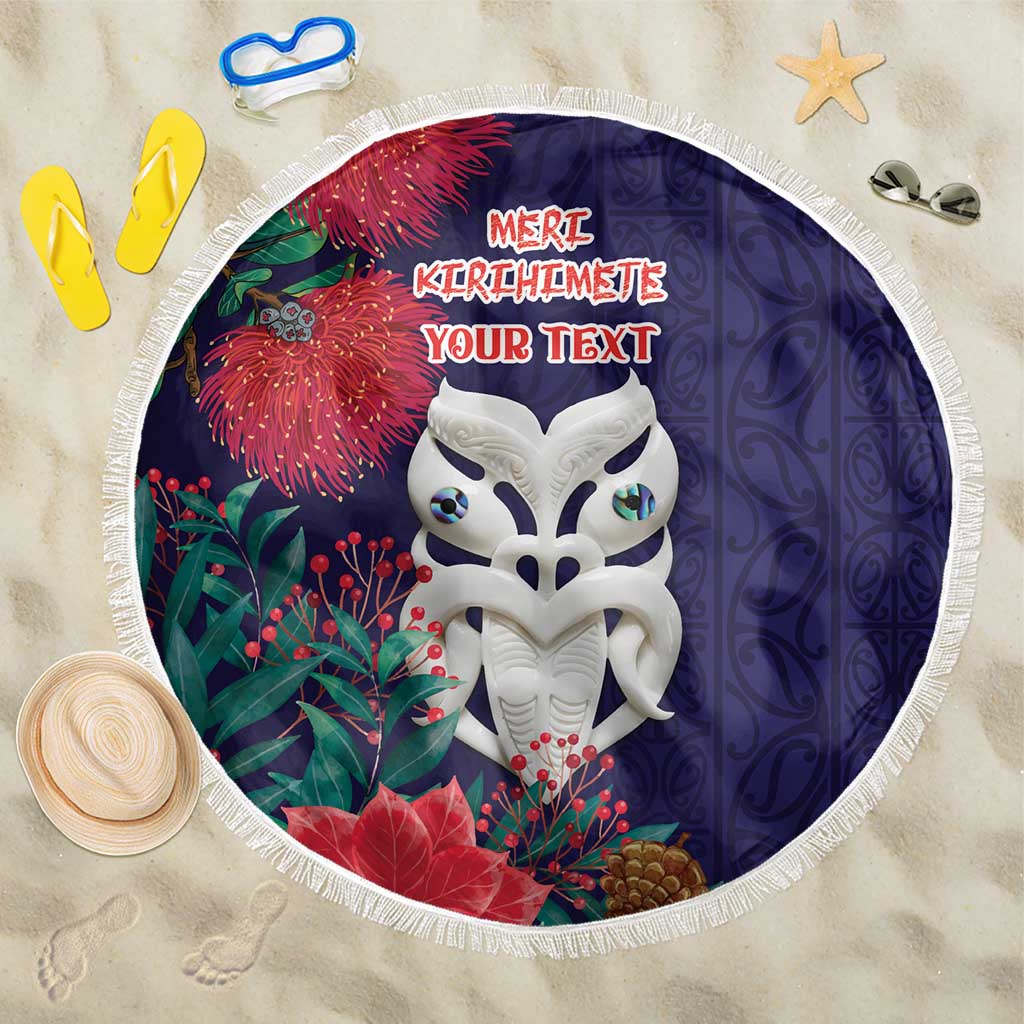 Maori Wheku Meri Kirihimete Personalised Beach Blanket All Blue Indigenous Maori Motif - Aussie Hoodie