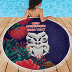 Maori Wheku Meri Kirihimete Personalised Beach Blanket All Blue Indigenous Maori Motif - Aussie Hoodie