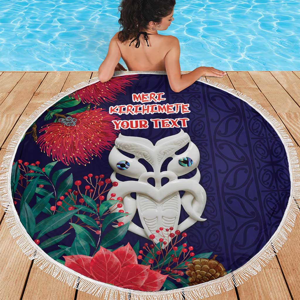 Maori Wheku Meri Kirihimete Personalised Beach Blanket All Blue Indigenous Maori Motif - Aussie Hoodie