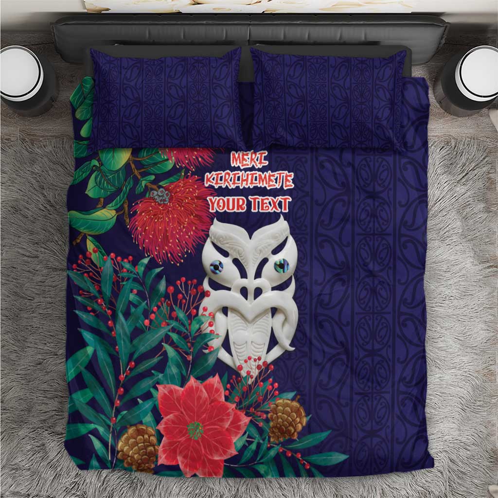Maori Wheku Meri Kirihimete Personalised Bedding Set All Blue Indigenous Maori Motif - Aussie Hoodie