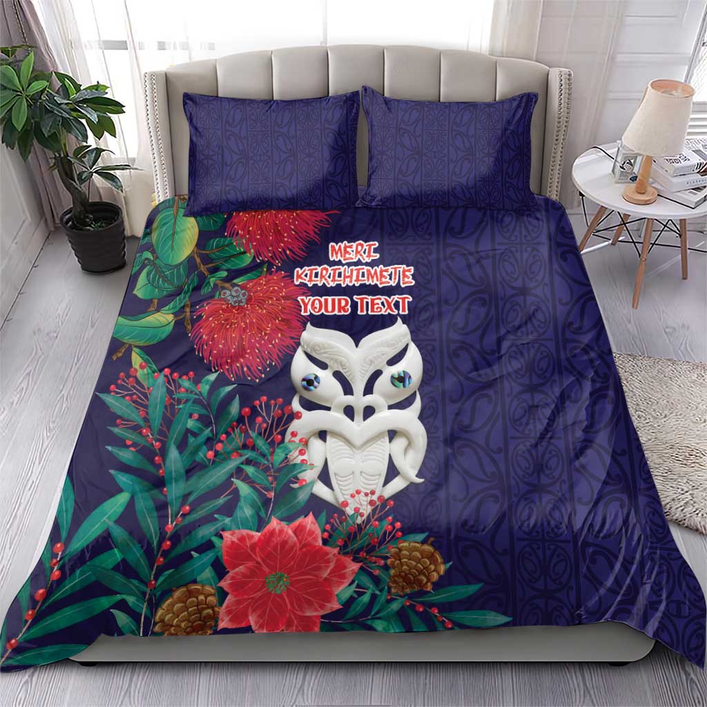 Maori Wheku Meri Kirihimete Personalised Bedding Set All Blue Indigenous Maori Motif - Aussie Hoodie