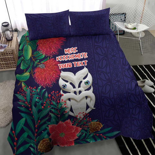 Maori Wheku Meri Kirihimete Personalised Bedding Set All Blue Indigenous Maori Motif - Aussie Hoodie