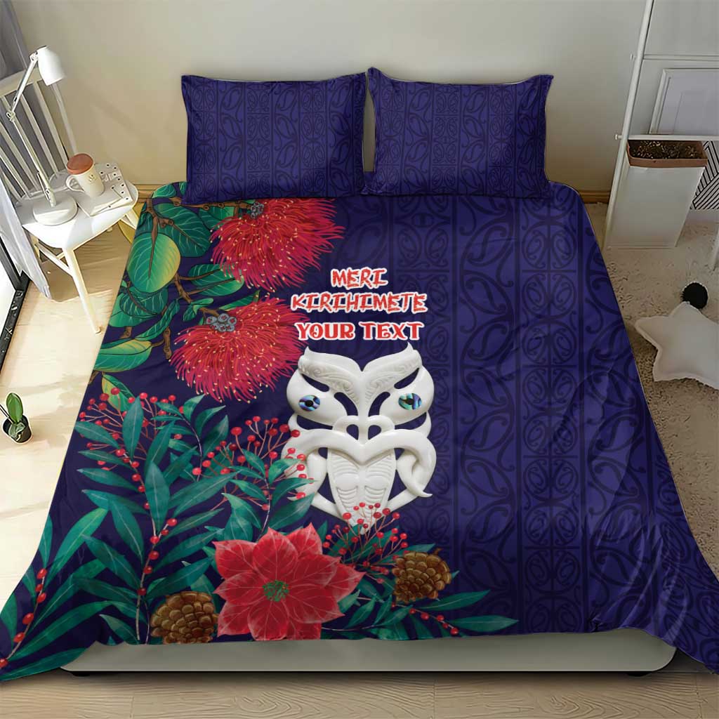 Maori Wheku Meri Kirihimete Personalised Bedding Set All Blue Indigenous Maori Motif - Aussie Hoodie