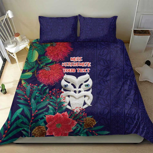 Maori Wheku Meri Kirihimete Personalised Bedding Set All Blue Indigenous Maori Motif - Aussie Hoodie