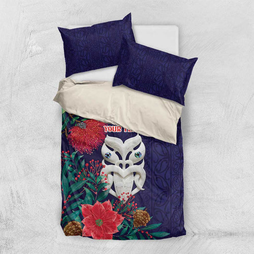 Maori Wheku Meri Kirihimete Personalised Bedding Set All Blue Indigenous Maori Motif - Aussie Hoodie