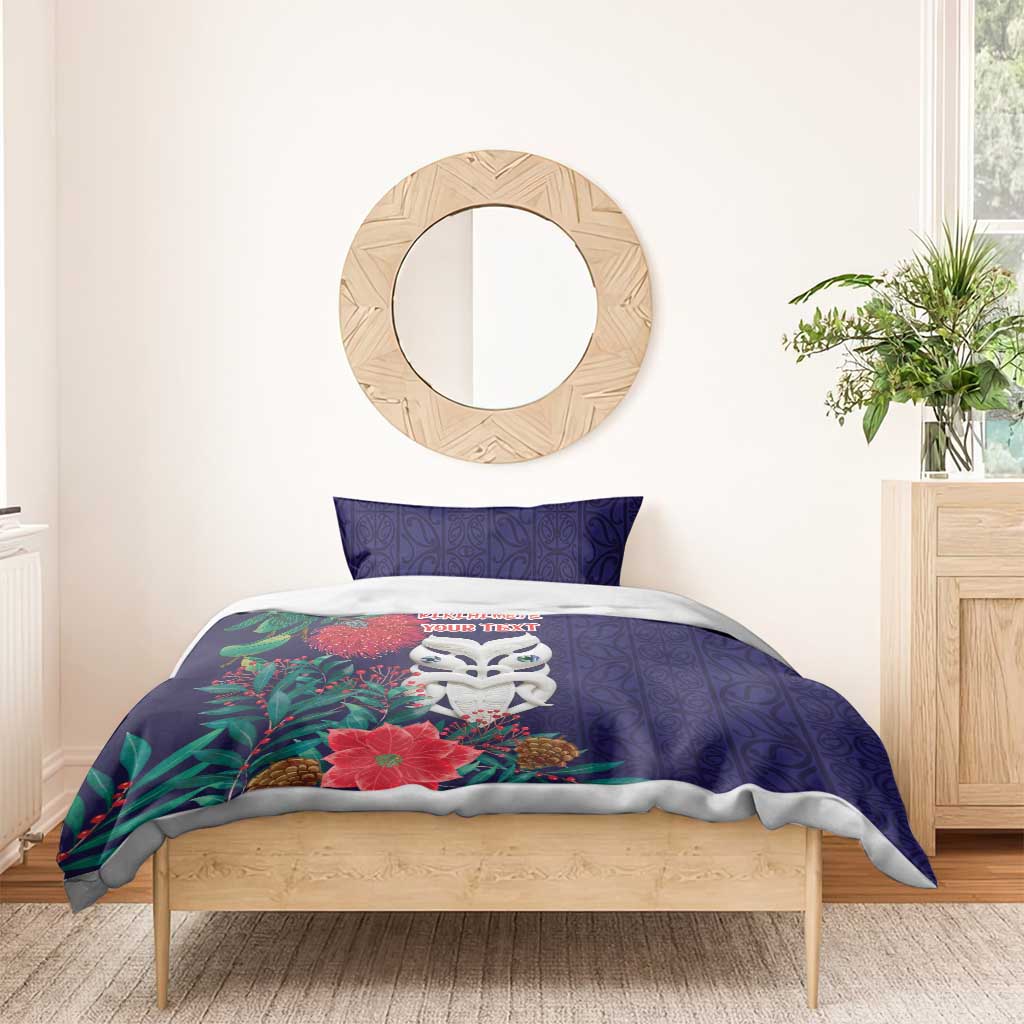 Maori Wheku Meri Kirihimete Personalised Bedding Set All Blue Indigenous Maori Motif - Aussie Hoodie