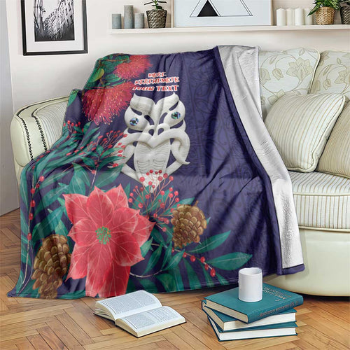 Maori Wheku Meri Kirihimete Personalised Blanket All Blue Indigenous Maori Motif - Aussie Hoodie