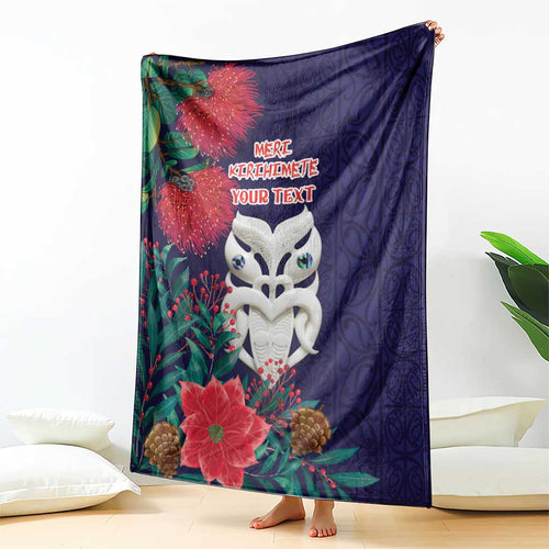 Maori Wheku Meri Kirihimete Personalised Blanket All Blue Indigenous Maori Motif - Aussie Hoodie
