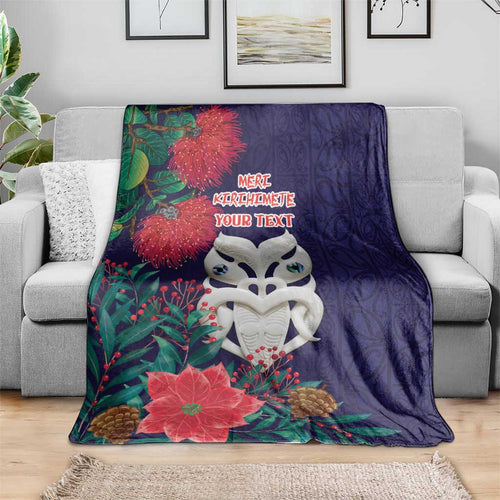 Maori Wheku Meri Kirihimete Personalised Blanket All Blue Indigenous Maori Motif - Aussie Hoodie