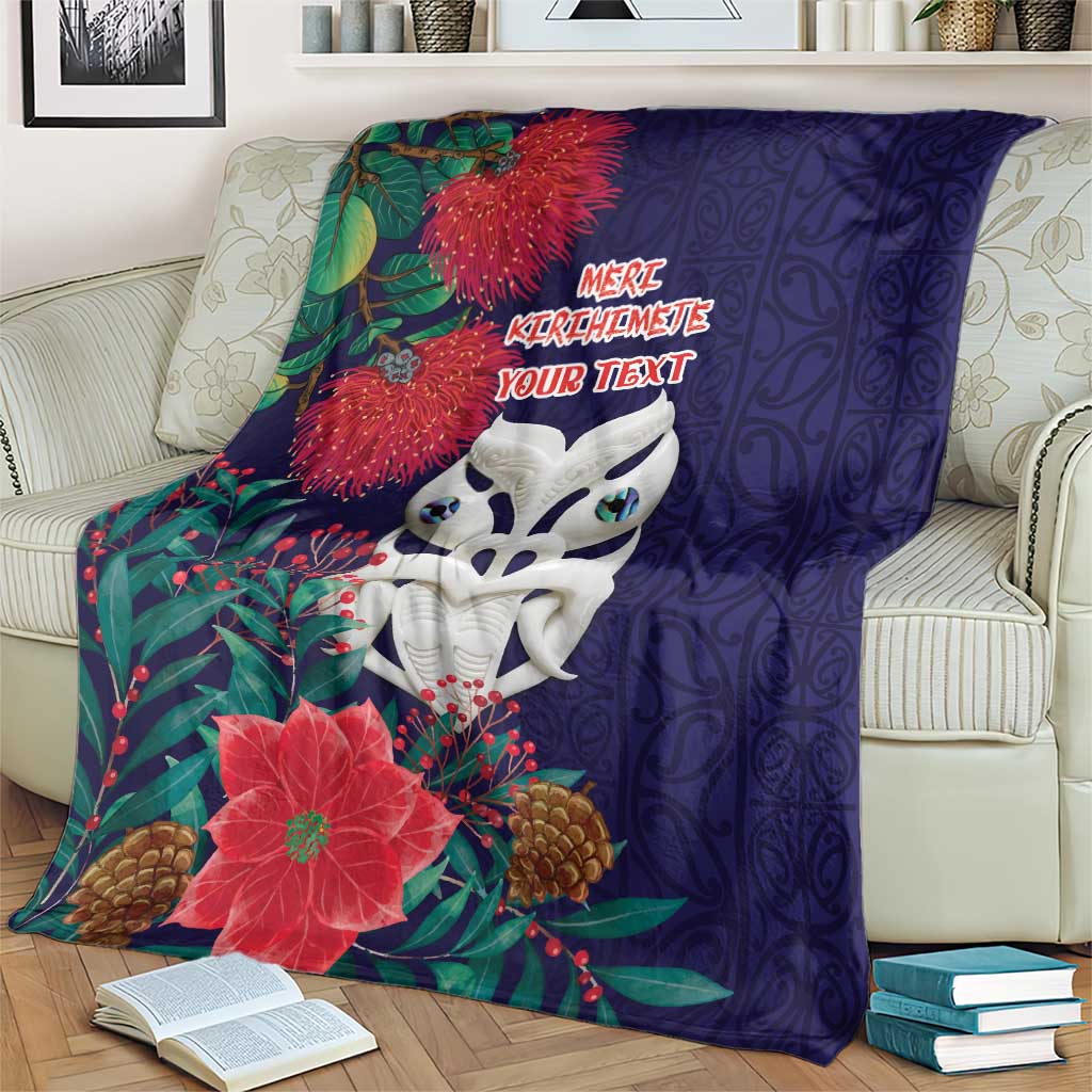 Maori Wheku Meri Kirihimete Personalised Blanket All Blue Indigenous Maori Motif - Aussie Hoodie