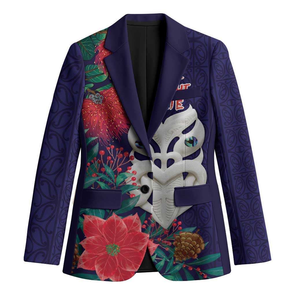 Maori Wheku Meri Kirihimete Personalised Blazer All Blue Indigenous Maori Motif - Aussie Hoodie