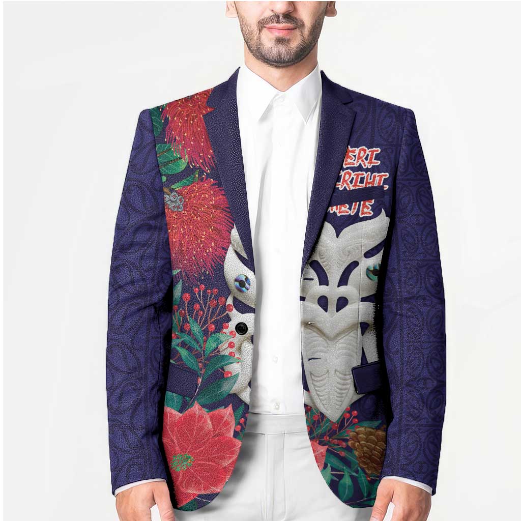 Maori Wheku Meri Kirihimete Personalised Blazer All Blue Indigenous Maori Motif - Aussie Hoodie