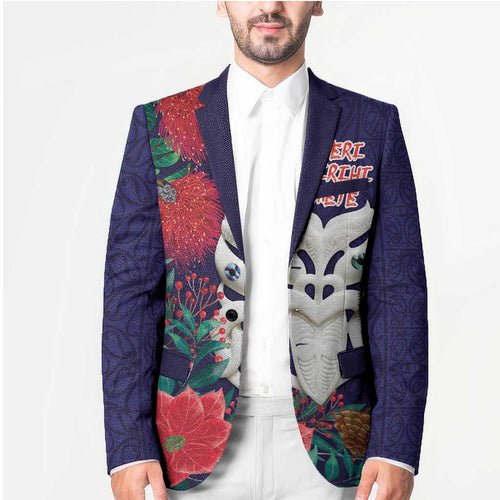 Maori Wheku Meri Kirihimete Personalised Blazer All Blue Indigenous Maori Motif - Aussie Hoodie