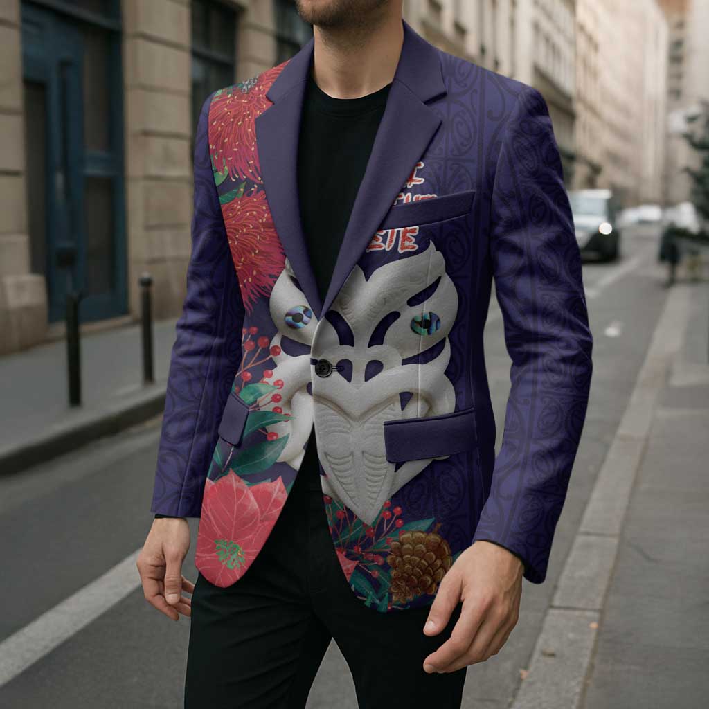Maori Wheku Meri Kirihimete Personalised Blazer All Blue Indigenous Maori Motif - Aussie Hoodie