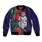 Maori Wheku Meri Kirihimete Personalised Bomber Jacket All Blue Indigenous Maori Motif - Aussie Hoodie