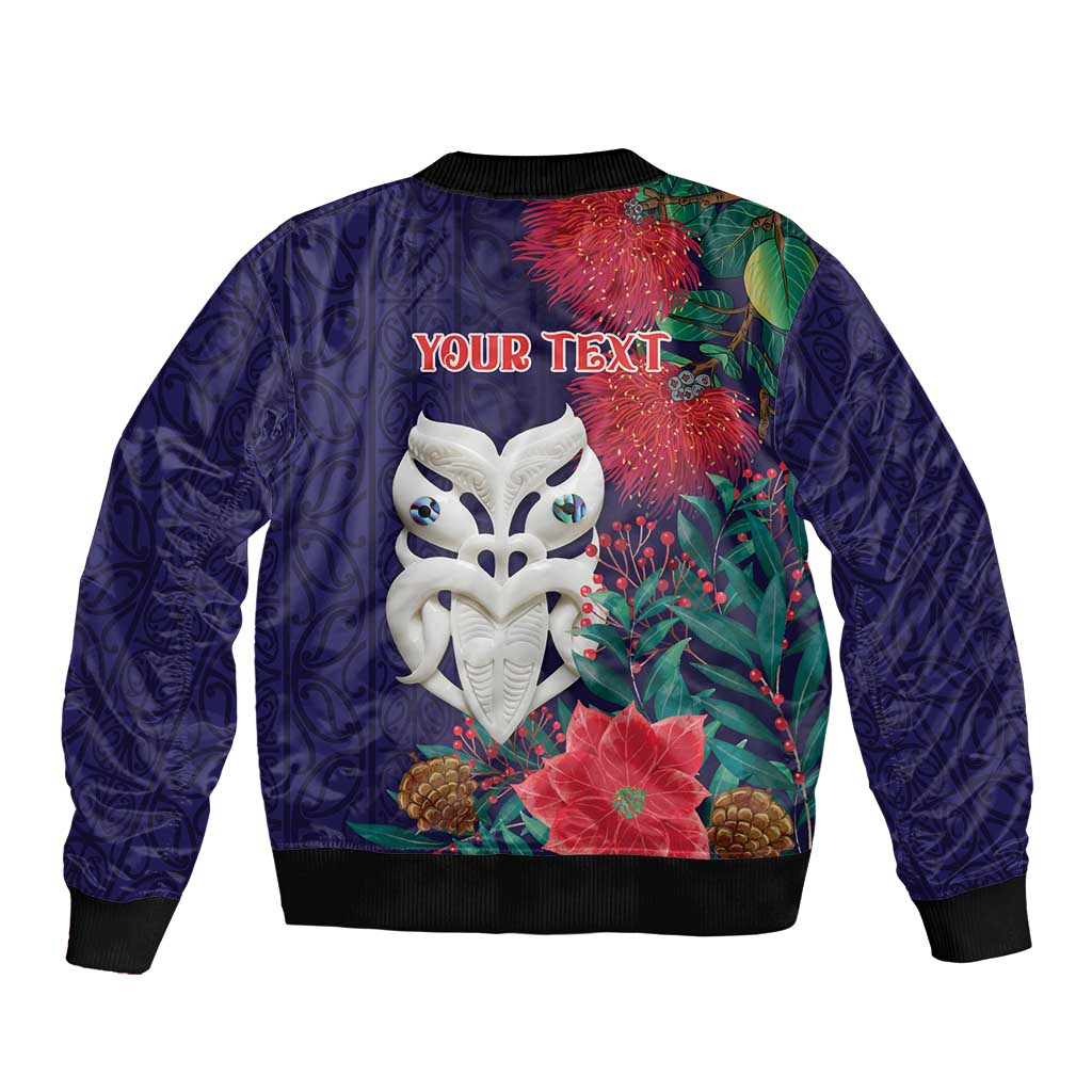 Maori Wheku Meri Kirihimete Personalised Bomber Jacket All Blue Indigenous Maori Motif - Aussie Hoodie