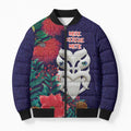 Maori Wheku Meri Kirihimete Personalised Bomber Puffer Jacket All Blue Indigenous Maori Motif - Aussie Hoodie